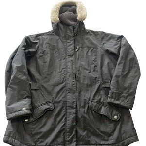 Columbia Thermal Coil Faux Fur Hooded Belted Puffer Jacket Women's 1X Dark Gray